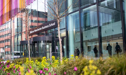 A photograph of the Alliance Manchester Business School main entrance.